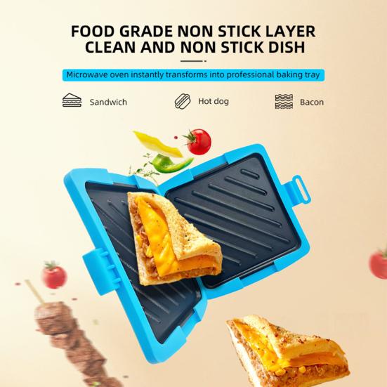 

Microwave Toaster Sandwich Machine Quick Cooking Grill Cooking Tool Maker Non-Stick Dishwasher-Safe синій
