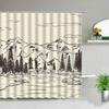 Mountain Shower Curtain,Teal Bathroom Shower Curtain, Cool Nature Watercolor Misty Forest Sun Sunset Landscape Shower Curtains