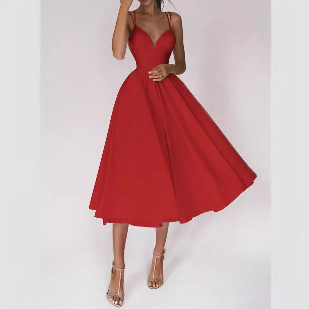 Multi-Color European & American Women's Sexy Swing Evening Dress with Spaghetti Straps
