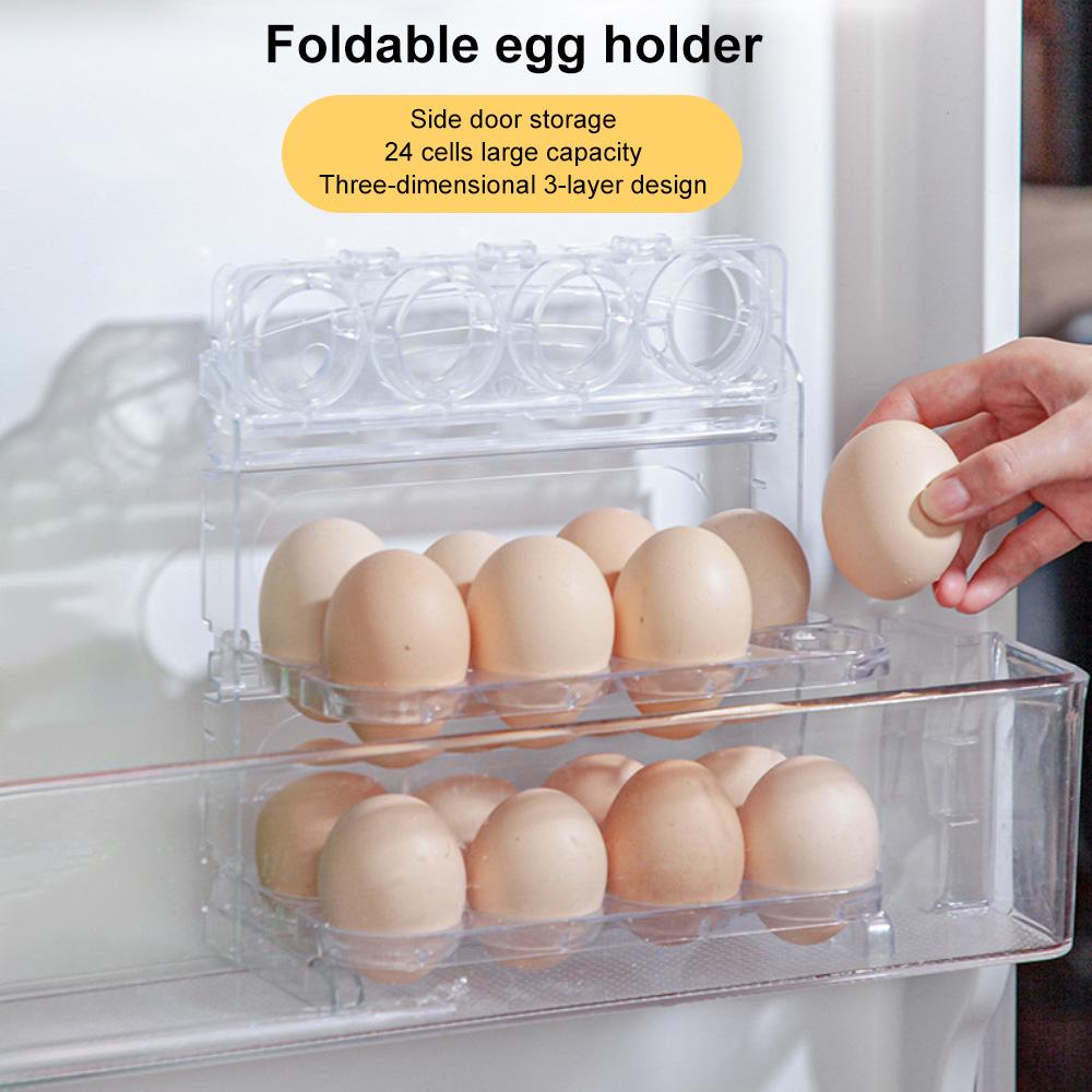 3 Tier Egg Storage Box For Refrigerator Door 24 Grid Reversible Egg Tray Kitchen Organizer Side Mount Space Saving Rack Storage