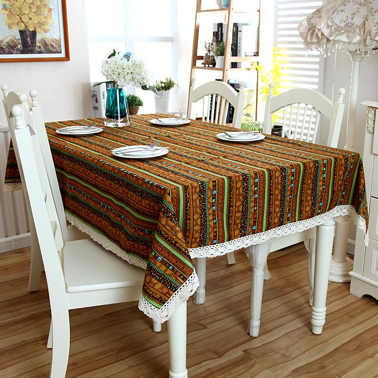 South East Asia Famous Bronzing Striped Cotton And Linen Lace Tablecloth Coffee Table Tablecloth Table Cloth