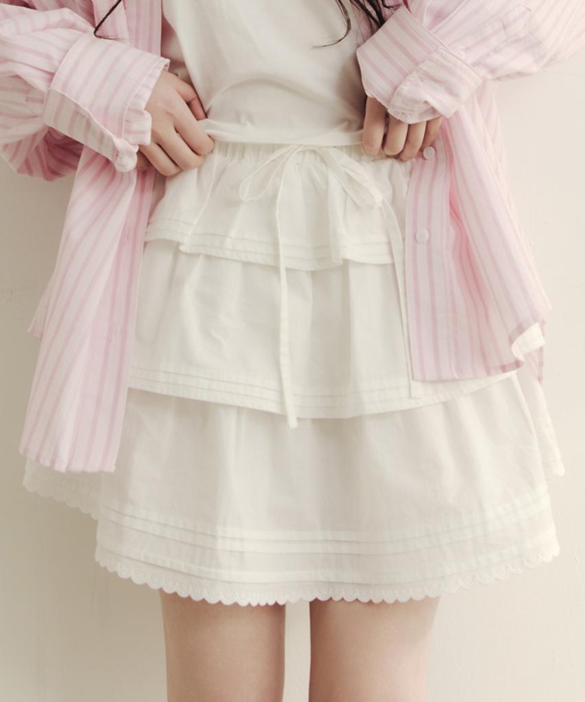 Selliteiljeu Cancan Ruffle Mini Skirt_White