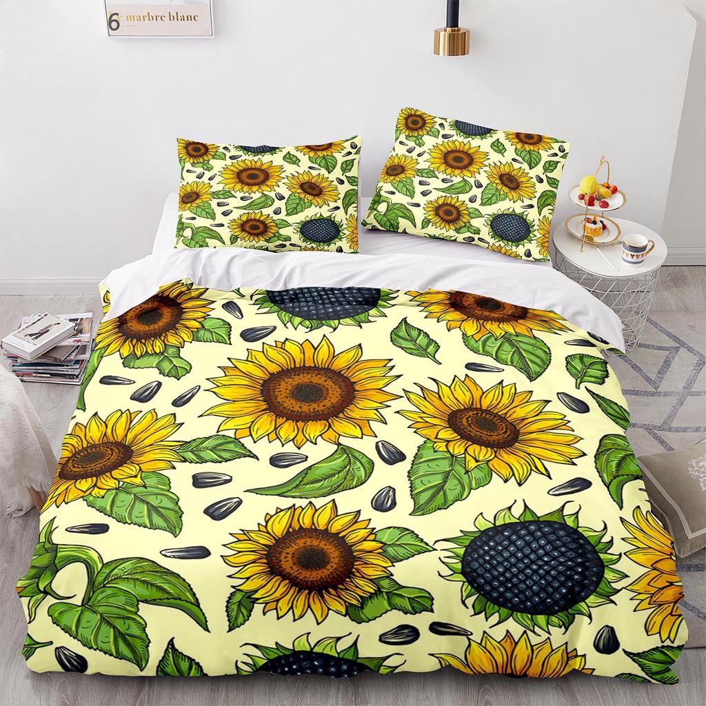 Digital Printing Three-Piece Sunflower Quilt Cover Size Quilt Cover 3D