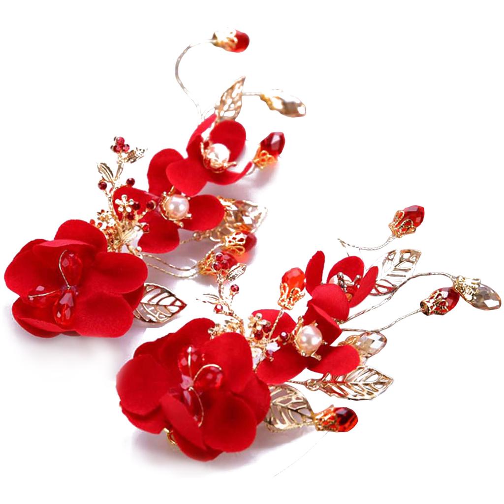Vintage Silk Flower Hairpin For Girls Red Flower Pearl Hair Clip New Year Lucky Jewelry Hair Accessories Gift For Little Girls