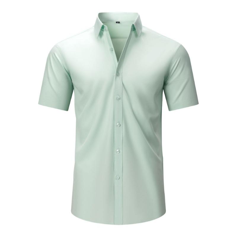 Heren Kortmouwig Effen Non-Iron Kreukvrij Grote Maat Business Casual Overhemd