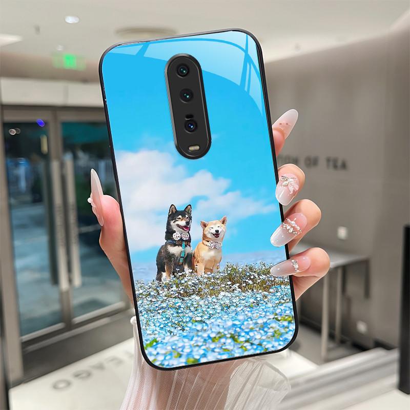 Cute Cartoon Cats Flower Case For Xiaomi Mi 9T Redmi K20 Pro Poco F2 Tempered Glass Phone Case Protective Back Cover Hard Shell