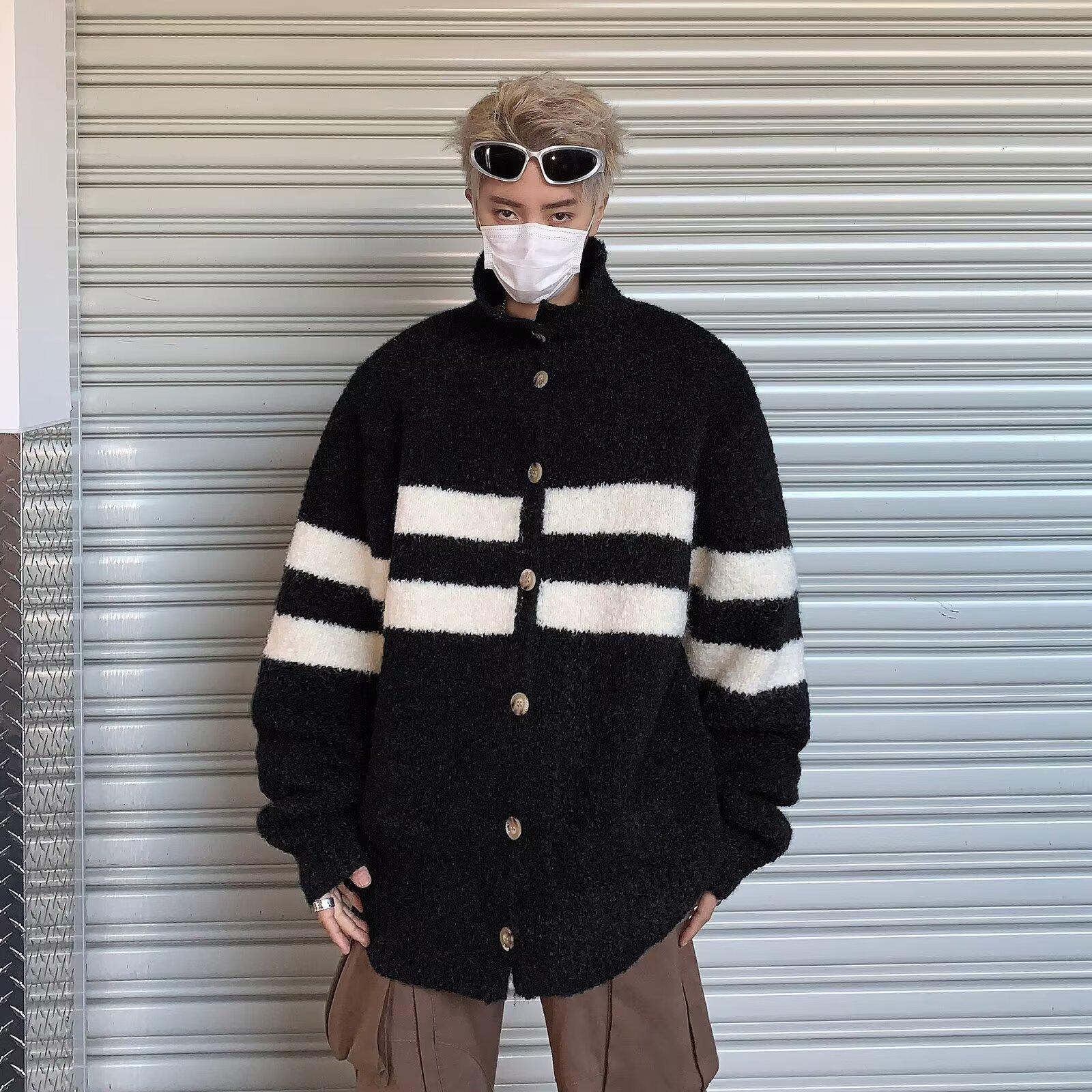 

Модный бренд High Street, мужской свитер из двух предметов одежды с воротником-стойкой и лацканами на осень и зиму, новый универсальный свободный мягкий трикотажный кардиган 2XL