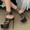Eilyken New Design Rivet Narrow Band Buckle Strap Women Sandals Sexy Platform Super Thin High Heels Stripper Prom Shoes