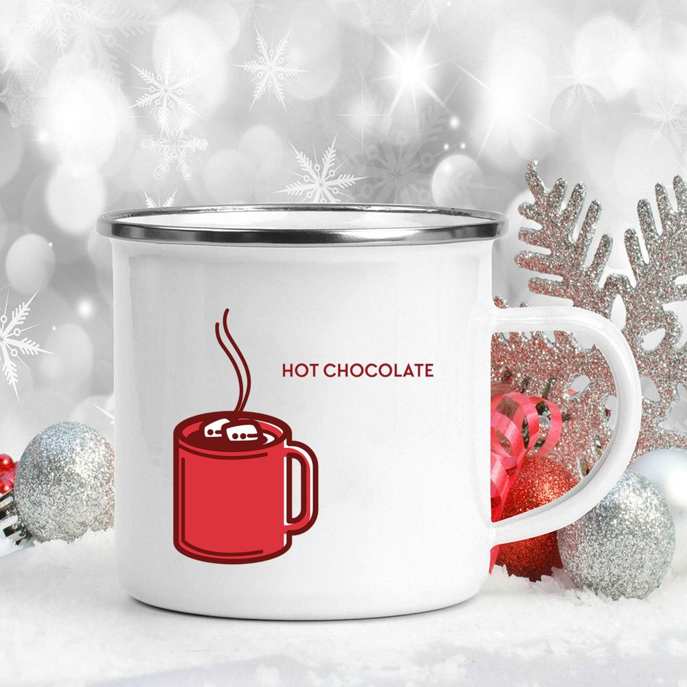 Let's Get Cozy Print Mugs Enamel Coffee Mugs Handle Hot Cocoa Mugs Festive Party Drink Beer Juice Mugs Christmas Xmas EVE Gifts