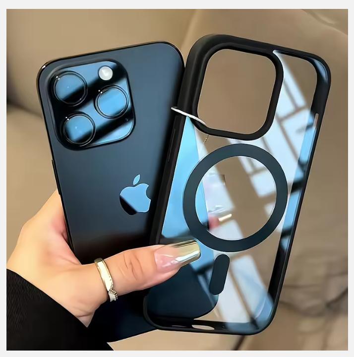 Matte Natural Titanium Magnetic Charging Phone Case for iPhone 16 15 14 13 12 11 Pro Max Plus Mini Magsafe Shockproof Hard Cover