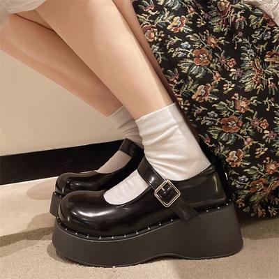 Fashion Patent Leather Thick Heeled Mary Jane Shoes Women Chunky Platform High Heels Women's Sweet Buckle Strap Round Toe Single Shoes