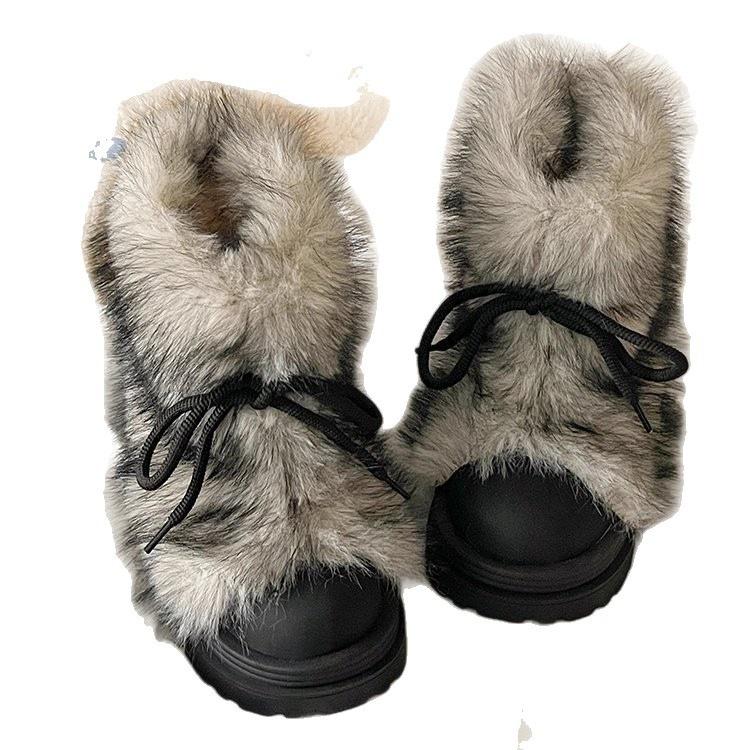The turning port is increased, the thick-soled non-slip fluffy snow boots are new, piled and thickened short boots, and the warm cotton shoes 