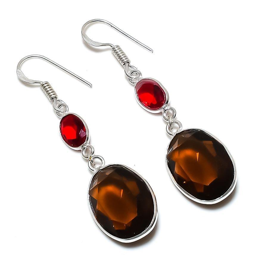 

Подарочные серьги ручной работы из стерлингового серебра 925 пробы с натуральным медовым топазом и гранатом 2,01 дюйма i5E50