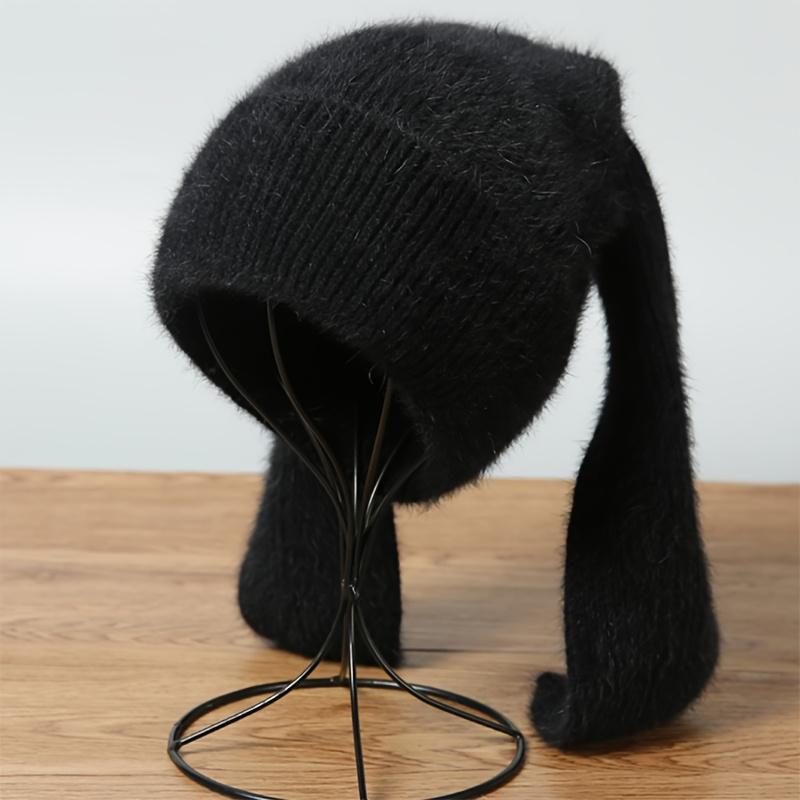 

Cute Bunny Ears Beanie for Women - Soft & Warm Faux Mink, Elastic Fit, Hand Washable - Perfect for Winter, Birthdays gift чорний