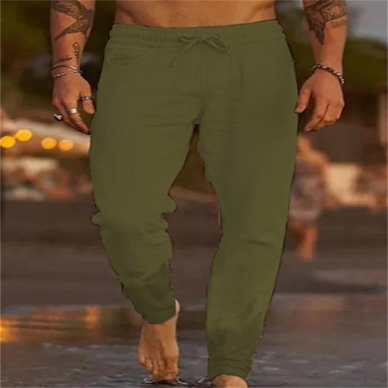 Calças Jogger de Linho Masculinas Cintura Elástica Cordão Calças Casuais