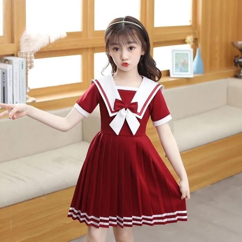Summer Kids A-LINE Dresses Child Clothes Teens School Sailor JK Striped Uniform Girls Daily Wear Pleated Skirt 6 9 12 Yaer
