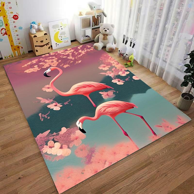 Flamingo Bliss Carpet Design with Elegant Pink Flowers Suitable for Use As an Anti-slip Game Mat for Living Room and Bedroom Sofas