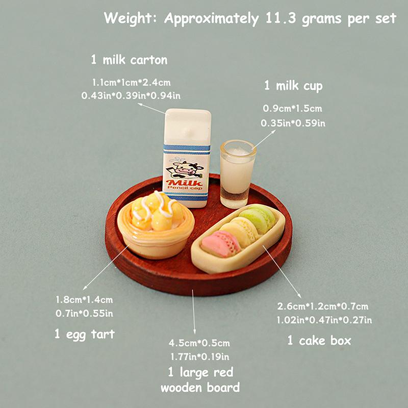 5Pcs 1:12 Dollhouse Miniature Simulation Milk Model Egg Tart Biscuit Ornament Set Diy Decor Toy Scene Meal Plate Accessories