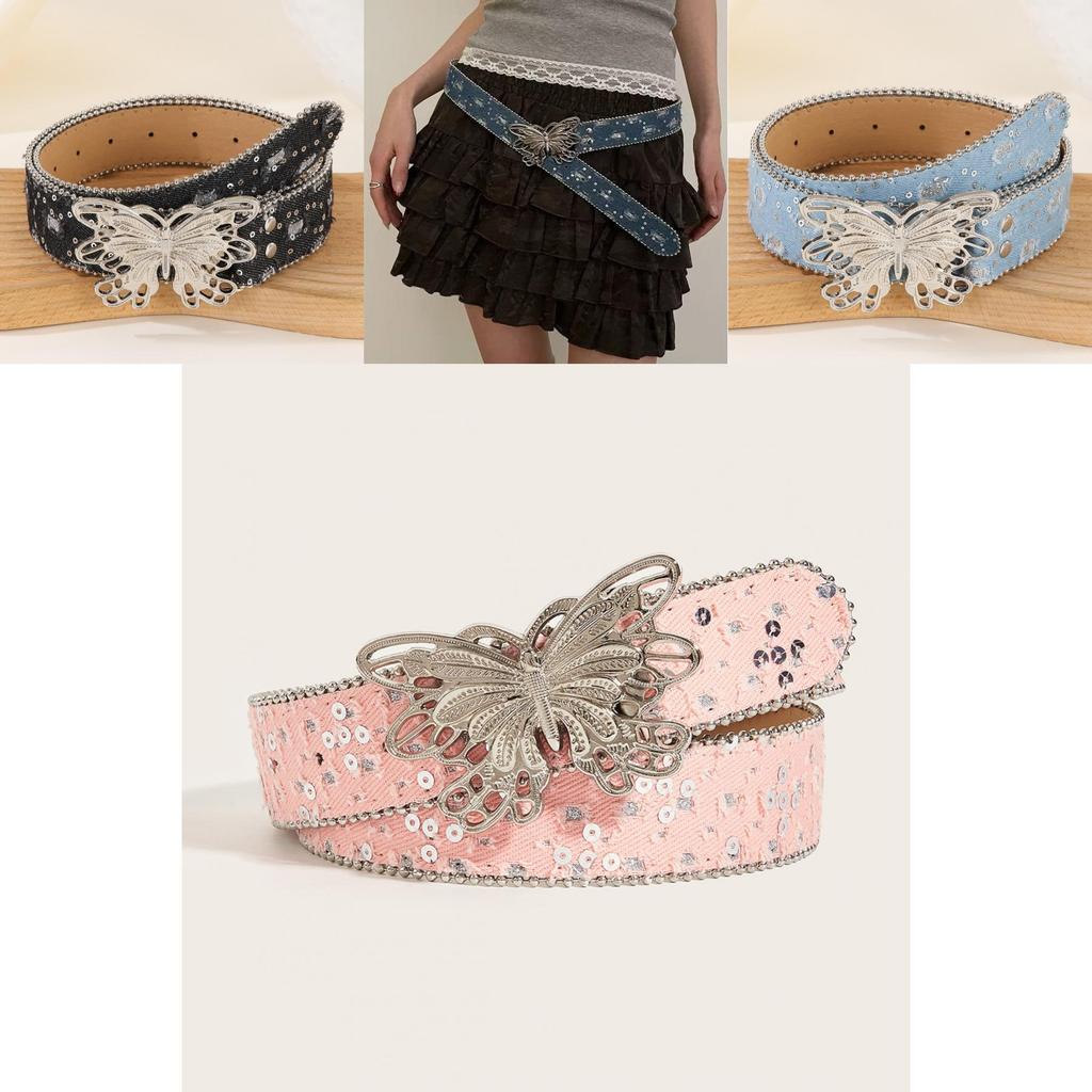 Ladies Canvas Waist Belt With Butterfly Closure And Alloy Buckle For Summer Fashion