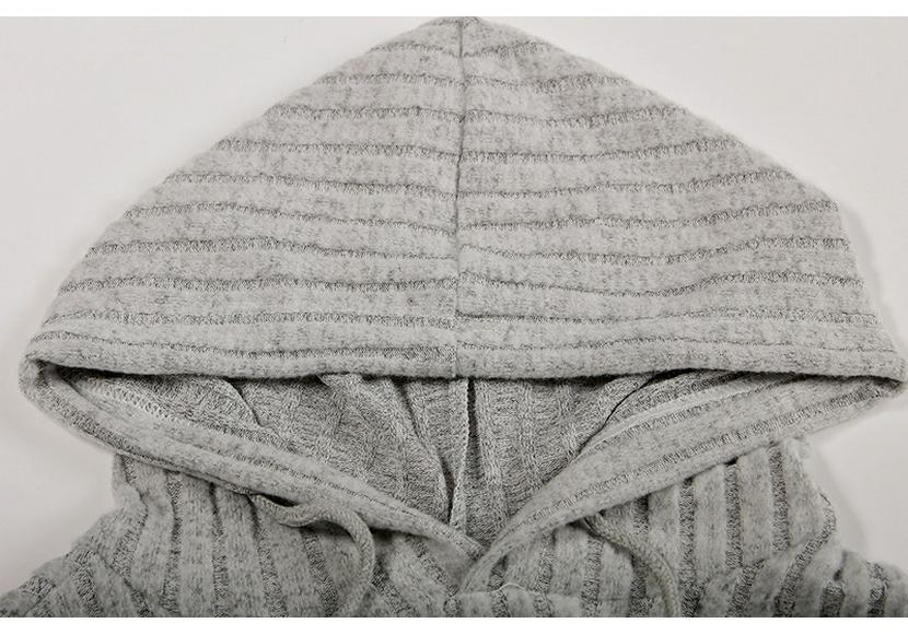 2023 Autumn/Winter European & American Knit Hooded Ribbed Kangaroo Pocket Long Sleeve Sweatshirt