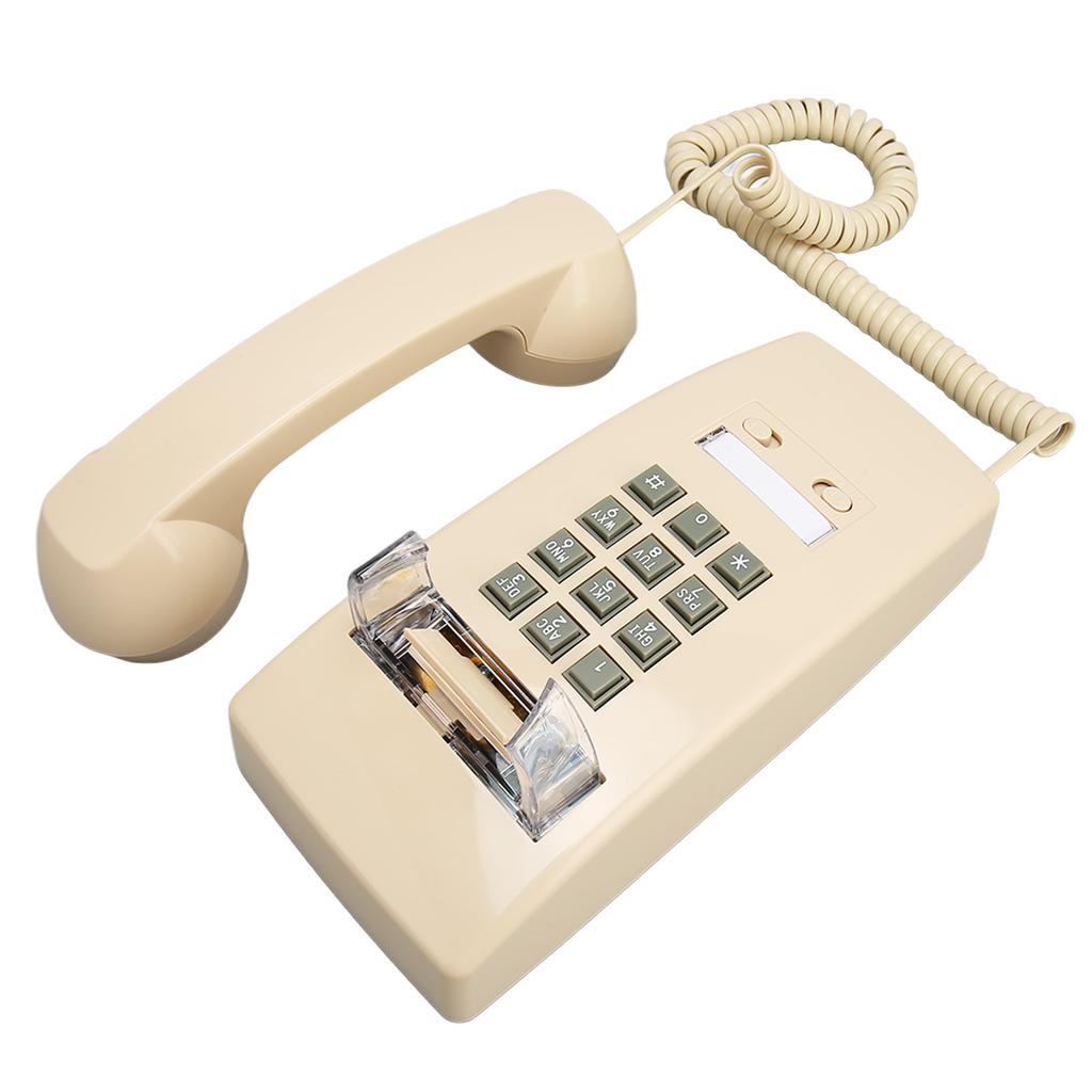 Retro Wall Phone Waterproof Decorative Corded Telephone with Volume Control for Home Bar Bathroom Beige