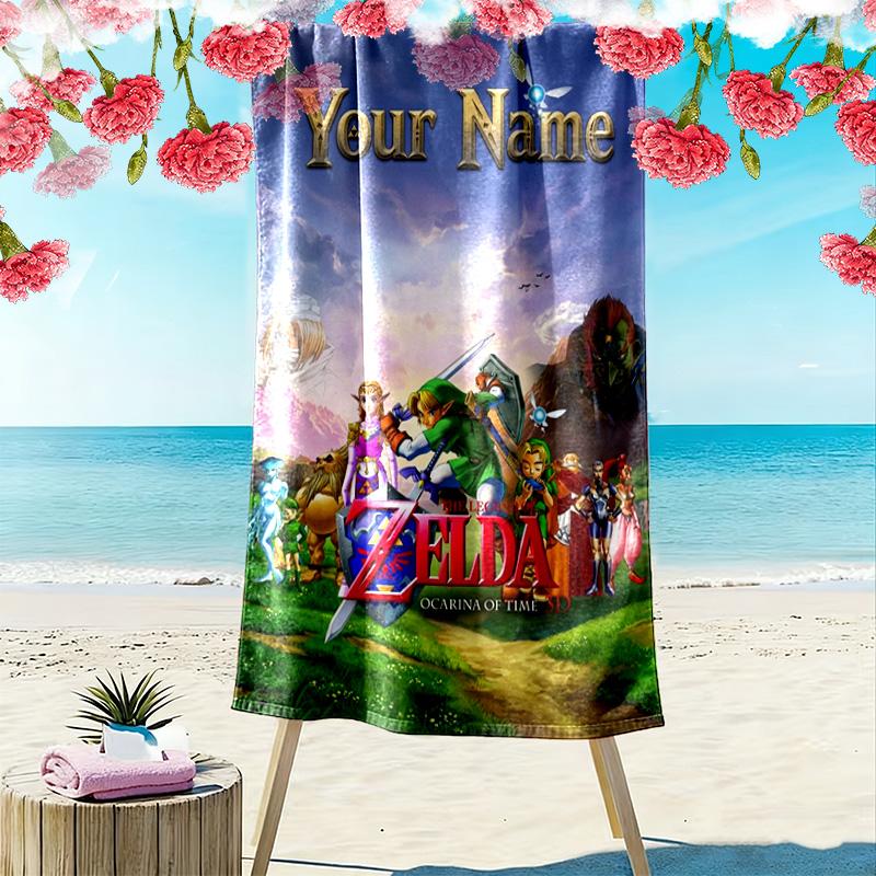 Name Custom Game Legend of Zelda Print Beach Towel, Large Soft Quick Dry Towel for Beach Camping Swimming