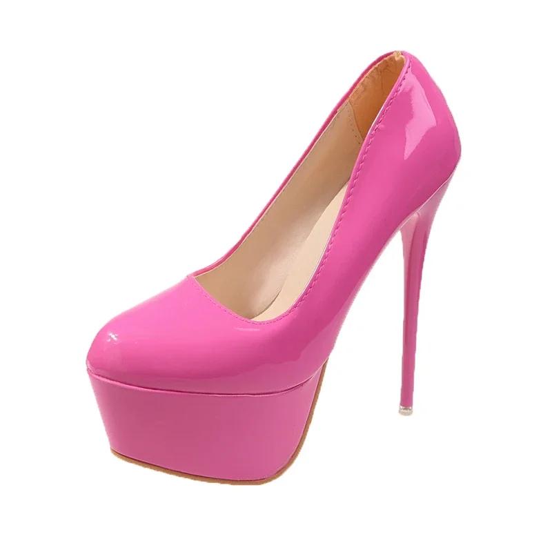 Sapatos de Moda Tamanho Grande para Senhoras Slip-on Scarpins Femininos Salto Fino Scarpins de Salto Super Alto Sapatos de Plataforma de Bico Redondo Femininos