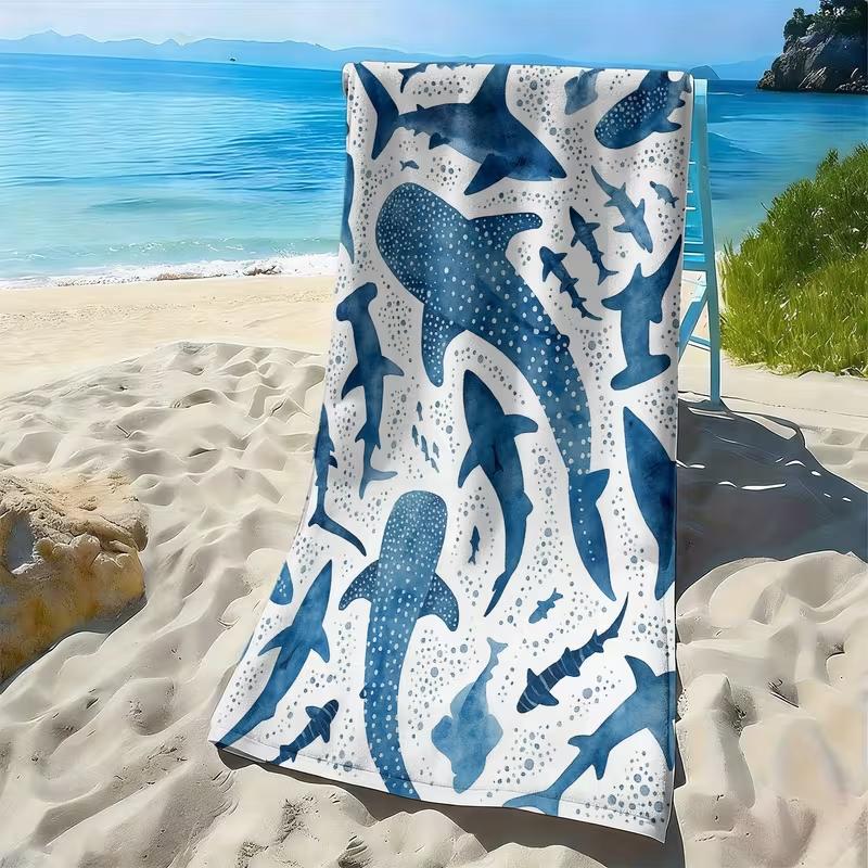 Stylish Boho Illustrative Style Fish Print Beach Towel Minimalist Ocean Fish Pattern Quick Dry Sand-Free Towel for Summer