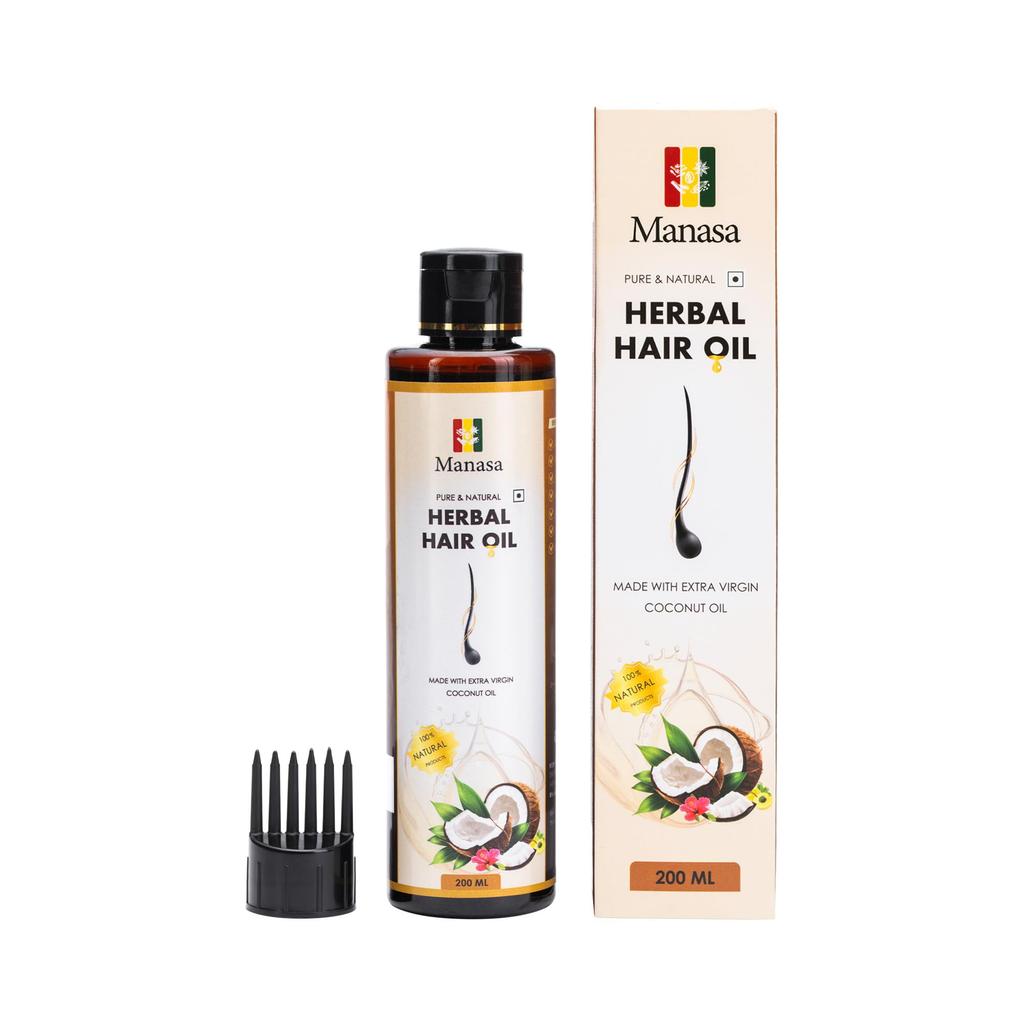Manasa Spices Kräuter-Haaröl 200 ml | Hibiskus, Curryblätter, Amla, Bhringraj & Hennablätter | Stärkt die Wurzeln, Reduziert Haarausfall & Fördert
