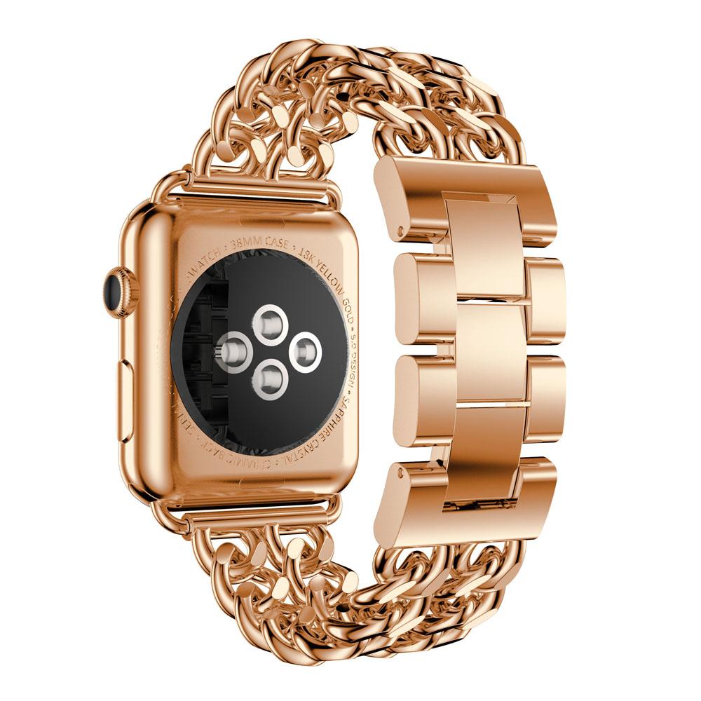 

Cowboy Chain Electroplated Stainless Steel Watch Band for Apple Watch Series 10 42mm/9 8 7 41mm/SE (2023) SE (2022) SE 6 5 4 40mm/3 2 1 38mm Rose Gold Color