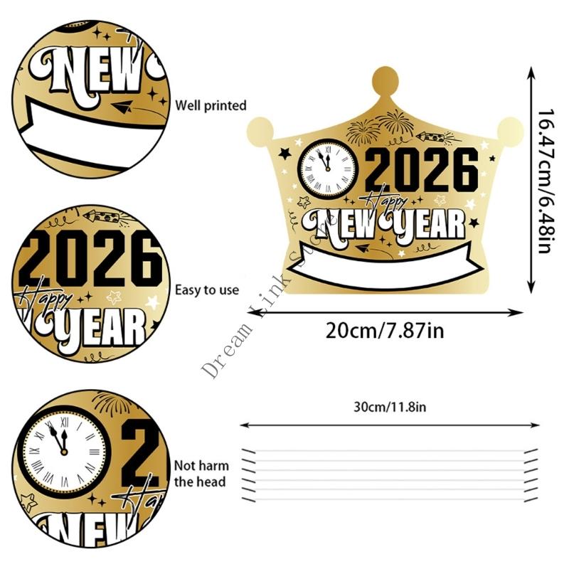 Q1FD Pack Of 6 New Year Crown Hat Thick Paperboard Comfortable Headwears Elegant 2026 Celebration Accessories