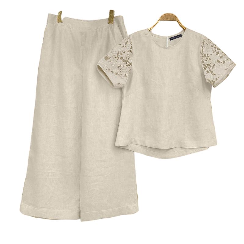 

ZANZEA Женский комплект из футболки с коротким рукавом и брюк, повседневный костюм-двойка 4XL хаки