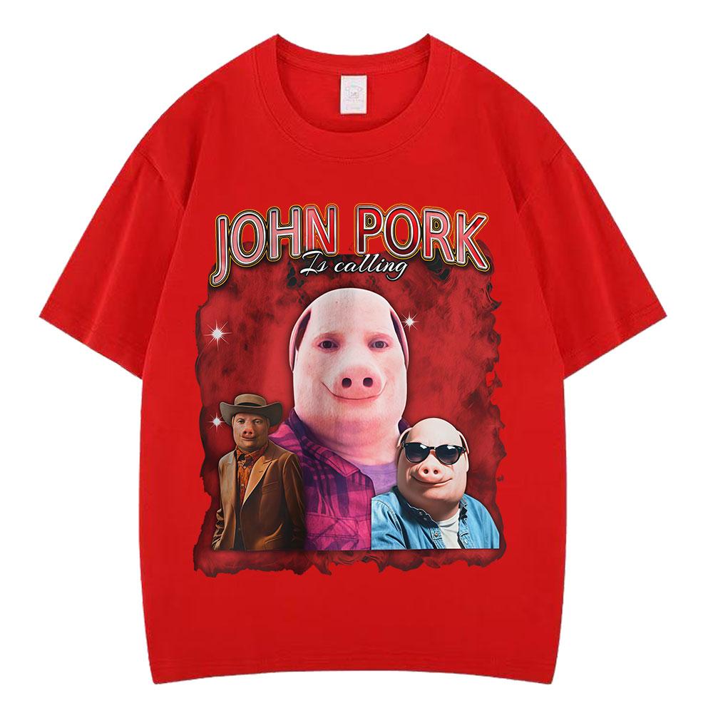 Смешная футболка John Pork Is Calling с принтом-мемом про свинью, хип-хоп, мужская мода, с коротким рукавом, оверсайз S