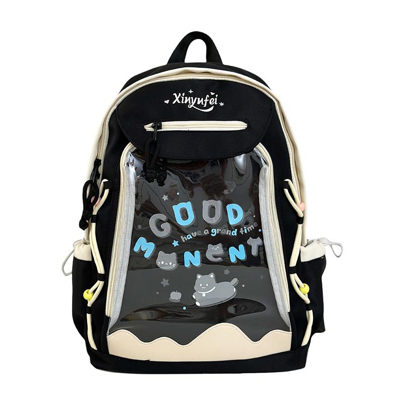 

Contrast Color Backpack Junior High School Student Schoolbag Women s Lightweight Large Capacity Backpack чорний