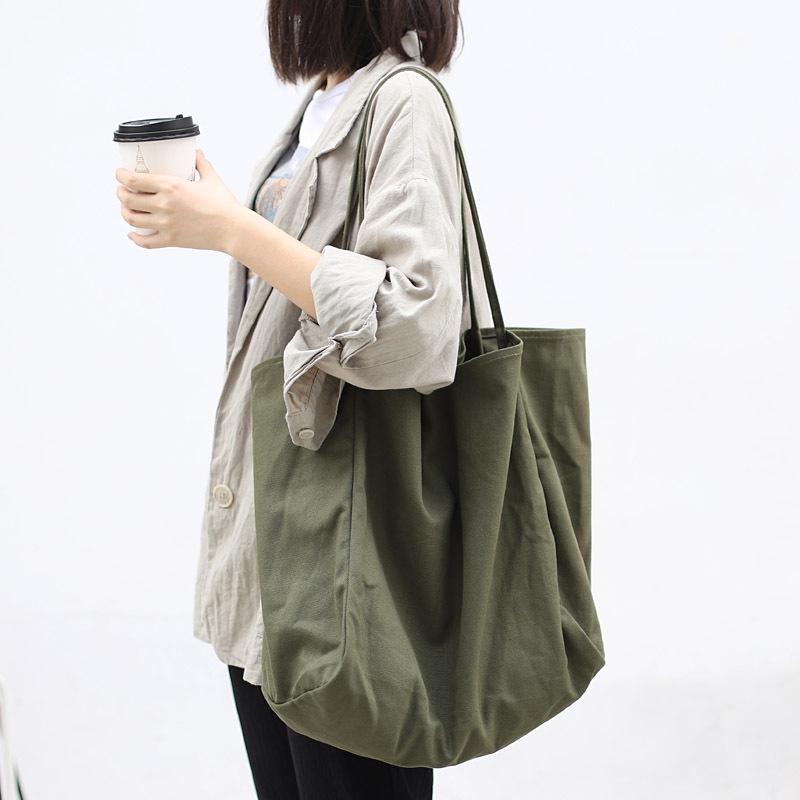 IELGY Simple Forest Style Large Capacity Literary Canvas Shoulder Bag Women