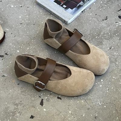 Nouveau Style Mode Hiver Femmes Pieds Nus Daim Vache Cuir Véritable Femmes Ballerine Plate Semelle Souple Boîte à Orteil Plus Large Zapatos Mujer