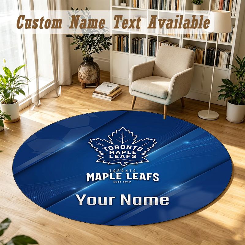 Round Rug Custom NameToronto Maple Leafs Pattern Non Slip Carpet Home Floor Decor