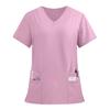 Women's Fashion Solid Short Sleeve V Neck Pattern Tops Pocket Working T-shirts