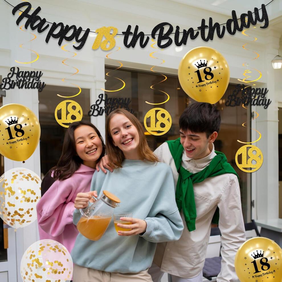 40th Birthday Decorations Set Black and Gold Balloons Banner Garland