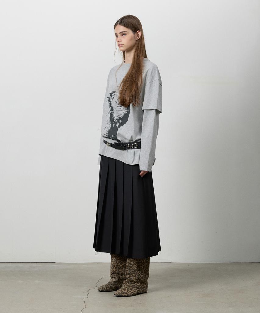 Three To Eighty Cut Hem Belt Pleats Skirt Black