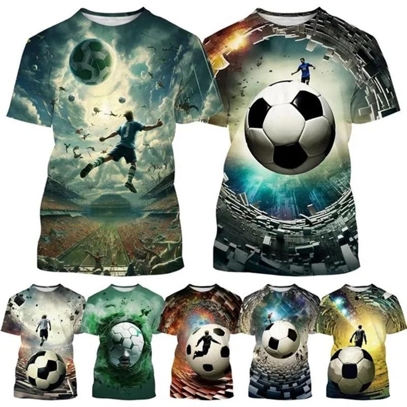 Kreativa fotbolls-T-shirts med 3D-trycksmönster Barn Otroligt moderiktig Supercool topp Barn Harajuku-stil Casual kortärmad T-shirt