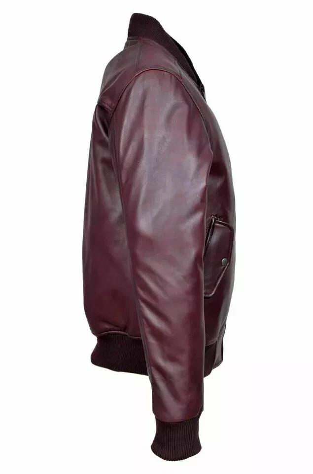 Handgefertigte Echte Herrenjacke Burgunderleder Lammfell Stilvoller Motorrad-Schnitt Weich