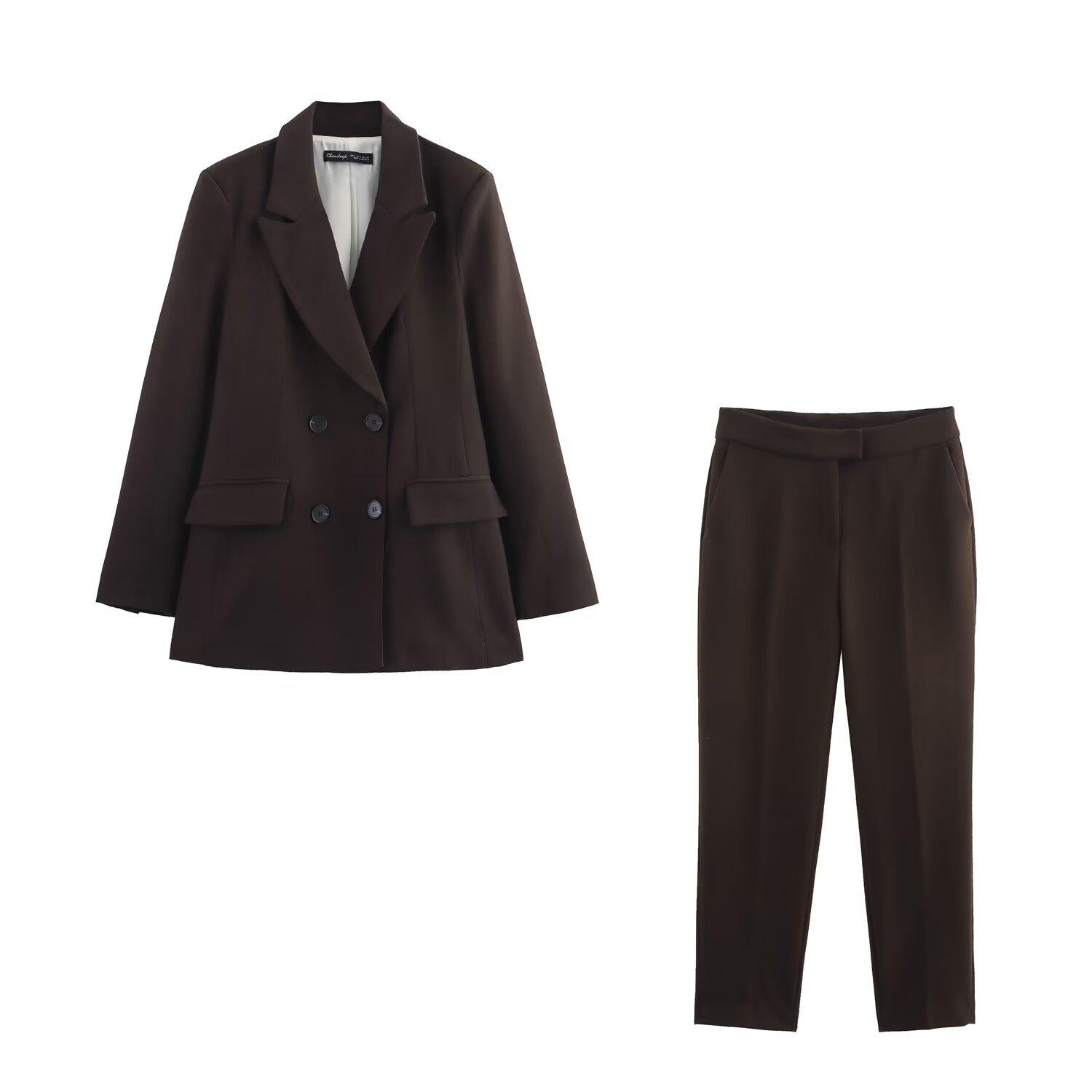 

2025 Spring Women s Double-Breasted Suit Jacket & Pants Set 82105 Extra Small