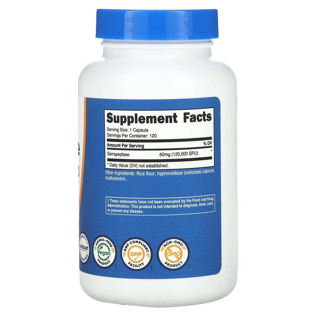 Serrapeptase, 60Mg (120,000Spu), 120 Capsules