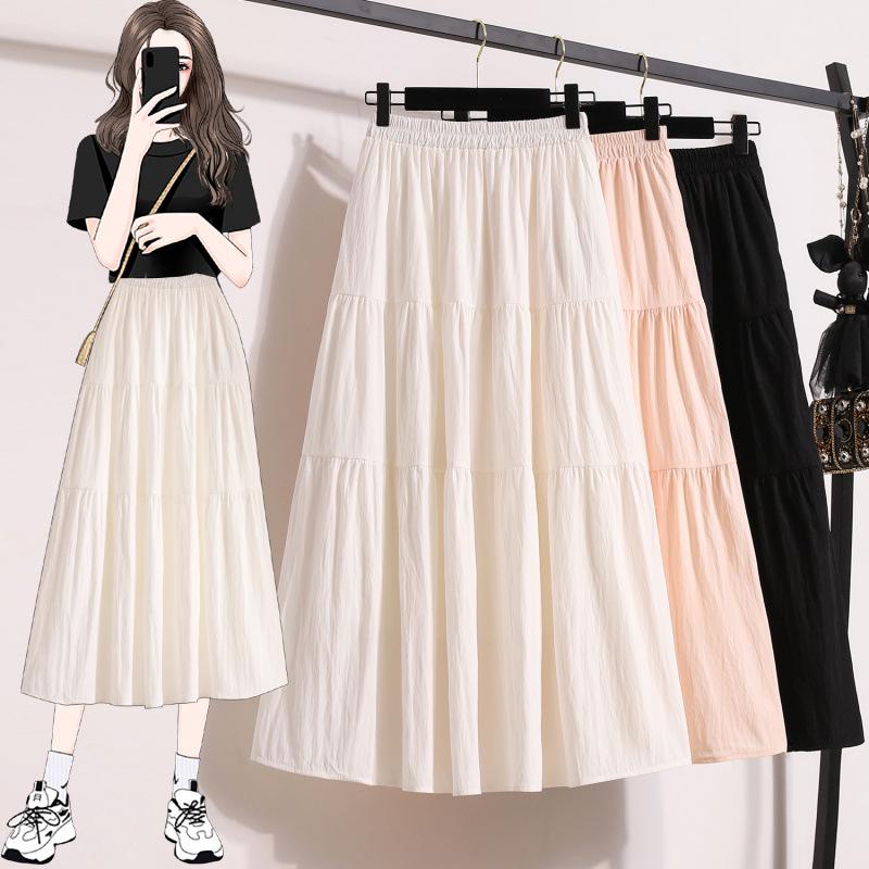 Plus Size Pink Summer A-Line Skirt with Sweet, Slimming Waist-Cinched Layers