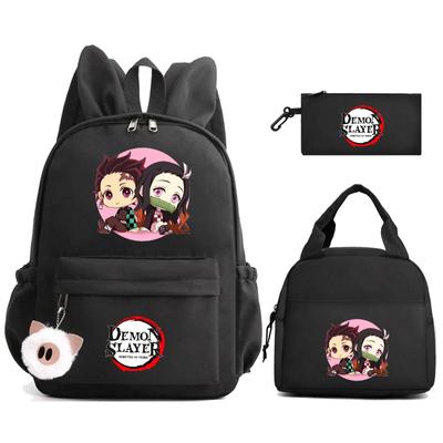 3Pcs/set Anime Demon Slayer Backpack with Lunch Bag Pencil Case Back To Schoolbag for Boys Girls Bookbag Men Women Travel Bag