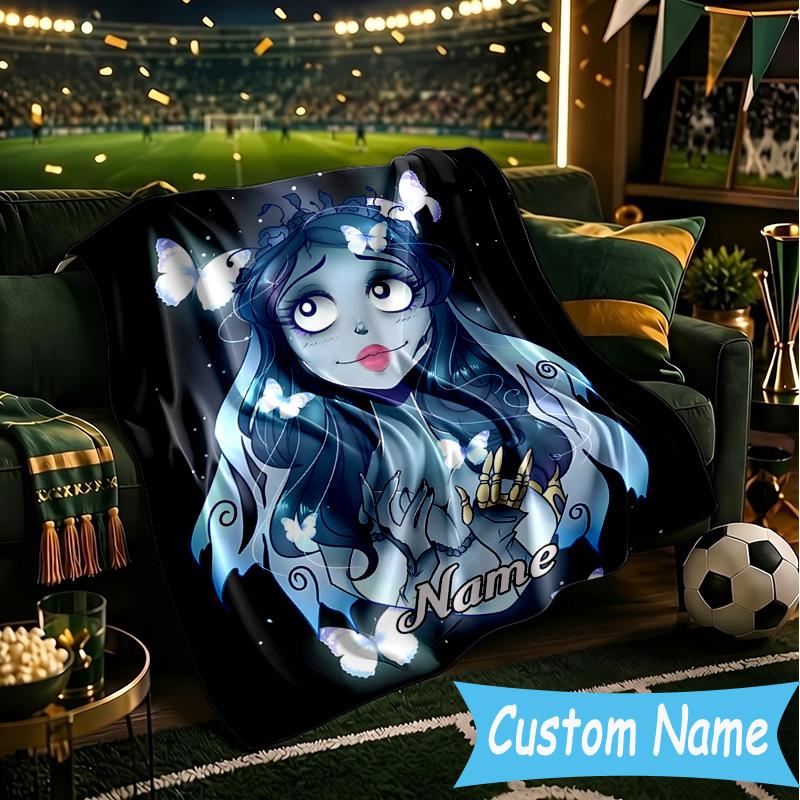 1PC Custom Name Corpse Bride Art Throws Blanket Flannel Blankets for Couch Bed Gifts for Men Women Travel Picnic Christmas Fan Gifts