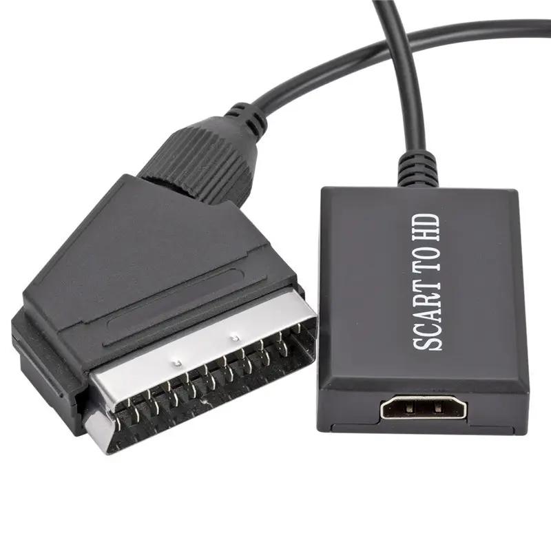 1080p Mini SCART Adapter mit Audio-Video-Synchronisation Kompatibel mit DVD/Videorekorder/PS2/Retro-Spielekonsole SCART zu HDMI-Konverter