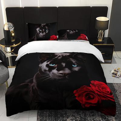 3pcs Luxury Black Panther Rose Bedding Duvet Cover Set Black Panther Bedding Quilt Set Gothic Themed Bed Quilt Set Elegant