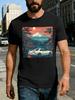 Japanese Sunset Car Graphic Tee Soft Cotton, Street Hip-Hop, Comfortable, Hardwearing, Art Print